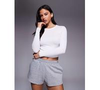 4505 - Rest Day - Maglietta a maniche lunghe mini e corta in modal super morbida a coste bianca-Bianco 46