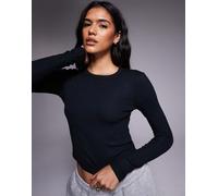 4505 - Rest Day - Maglietta a maniche lunghe mini e corta in modal super morbida a coste nera-Nero 42