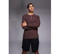 4505 - Rest Day - Maglietta slim a maniche lunghe raglan in modal super morbida a coste marrone con scollo serafino L