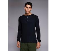 4505 - Rest Day - Maglietta slim a maniche lunghe raglan in modal super morbida a coste nera con scollo serafino-Nero XL