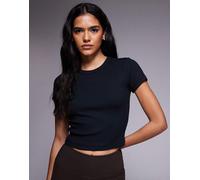 4505 - Rest Day - T-shirt mini nera a coste in modal super morbida-Nero 46