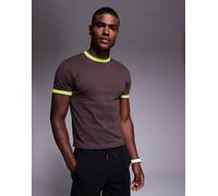 4505 - T-shirt mini in cotone color uvetta con finitura quick dry e bordi a contrasto-Marrone M