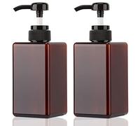 450ml (15.2oz) Pump Bottle Dispenser Jansburg 2Pack Refillable Square Plastic Lotion Dispenser Empty Lotion Pump Bottle for Essential Oil Soap Lotion Shampoo, Bathroom/Kitchen/Travel Amber