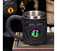 450ML Tazze Colazione - 3D Mug Divertenti, Grande Boccale Da Birra In Acciaio Inossidabile, Boccale Da Birra Con Occhio Di Drago 3D, Tazze Decorative Per Feste Collezione Amanti Dei Draghi(Black)