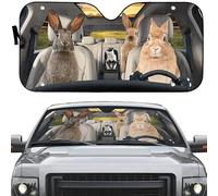 452 Copri Vetro Auto Divertente Famiglia di Conigli Che Guida al Tramonto con Guida A Sinistra Parasole per Parabrezza Anteriore Pieghevole Parasole per Auto Universale per Auto SUV Camion