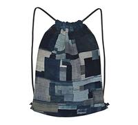 452 Sacchetto Sportivo Patchwork di Jeans in Denim con Stile Sacca Sportivo Fashion Gym Sack Stampa Zaino Scuola per Donna All'Aperto Viaggi,36X43Cm