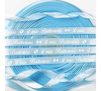 45m×10mm Nastro Azzurro Battesimo Bomboniere, Scritta Il mio Battesimo, Nastro Doppio Raso per Fiocchetti Decorazioni Regalo Scatole Battesimo Bimbo