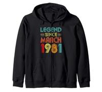 45th Birthday Idea Legend Since March 1981 45 Years Old Felpa con Cappuccio