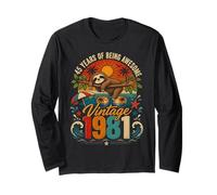 45th Birthday Retro Sloth Tropical Vintage 1981 45 Years Old Maglia a Manica