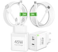 45W 2-Porte USB C Caricatore para iPhone 17/Air/16/16e/15 Pro Max Plus, Caricabatterie con 2M+3M Cavo para iPad Pro/Air, Rapido Alimentatore Carica Batterie Presa Spina Fast Charger Originale, 2-Pack