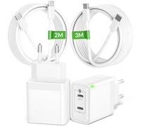 45W 2-Porte USB C Caricatore para iPhone 17e/17/Air/16/16e Pro Max Plus, Caricabatterie con 2M+3M Cavo para iPad Pro/Air, Rapido Alimentatore Carica Batterie Presa Spina Fast Charger Originale, 2-Pack