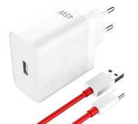 45W Caricatore Rapido per Realme Narzo 70 70X 14 Pro 5G 12 5G C65 C75 C61 C63 Note con Cavo USB C 1M 6A per Fast Charger Caricatore Veloce con Cavo Tipo C per OnePlus Nord CE 2 Lite 5G N300 N20