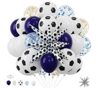 46 palloncini blu e oro per ragazzi - Set di palloncini sportivi da calcio con pellicola a stella esplosiva da 55,9 cm, palloncini stampati a coriandoli blu e oro per la prima festa di compleanno