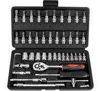 46 pezzi di scatola a cricchetto gnar scatola piccola, custodia per utensili cromati, cricchetto e tasto socket adatto per lavorare su biciclette e auto, taglia 1/4 "