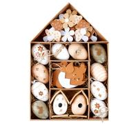 46 Pezzi Uova Di Pasqua Decorative, Ovetti Pasquali, Decorazioni Pasquali, Decorazioni Pasquali Da Appendere, Decorazioni Pasquali Bianche E Marroni Per Cesti Di Pasqua, Regali Di Pasqua Per Bambini.