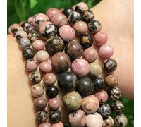 46 pietre naturali di stile 4/6/8/10 mm, agate, ametiste, quarzo rosa, perline rotonde sciolte per la creazione di gioielli fai da te, braccialetti - linea nera, rodolite - 4,0 mm circa 91 pezzi