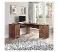 47 inch Small Desk L-Shaped Desk Modern Corner Computer Table with Three Drawers And Hidden Storage Space Shelves(Walnut) Study Desk with Storage