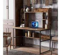 47 inch Small DeskHome Office Computer Desk with Hutch 47 inch Rustic Office Desk And Modern Writing Desk with Storage Shelves Vintage And Black Legs Study Desk with Storage