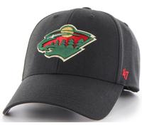 47 Marca Minnesota Wild MVP velcroback Black Curved Visor Cap Forty Seven