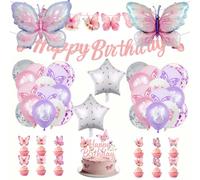 47 pezzi di decorazione per compleanno a forma di farfalla, con palloncini rosa a forma di farfalla, palloncino a stella in pellicola, festone Happy Birthday, decorazione per torta di compleanno, per