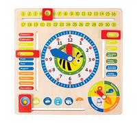 4768 Lavagna didattica “Data, ora e stagioni” in inglese small foot, in legno, con lancette e cursori, a partire da 3 anni