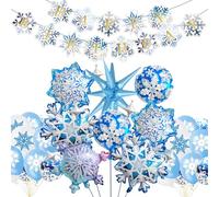 47PCS Frozen-themed party aluminum foil snowflake balloons, Frozen-themed birthday party for girls, Elsa and Anna-themed party decorations