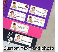 48-480 pezzi Adesivi personalizzati con foto e nome, Etichette scolastiche personalizzate, Cartellini colorati, Regalo personalizzato per il ritorno a scuola, Regalo di compleanno con testo personaliz