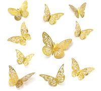 48 adesivi decorativi a farfalla dorati, adesivi da parete, farfalle 3D, adesivi da parete, con farfalle realistiche, per decorare torte, palloncini, fiori, specchi, cornici fotografiche, regalo