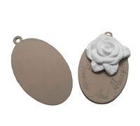 48 applicazioni gesso fiore 2,5 cm su base legno ovale 4,3x2,9 cm | bomboniera a
