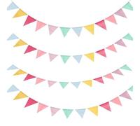 48 bandierine in lino pre-infilate per decorazioni per feste, striscioni adatti per baby shower, matrimoni, compleanni, ecc.