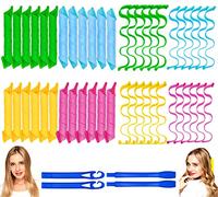 48 bigodini senza calore a spirale e ondulati, due stili (50,8 cm), bigodini senza calore, con 4 ganci per acconciature fai da te, per donne e ragazze, capelli medi o lunghi (50,8 cm)