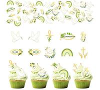 48 decorazioni commestibili per torte battesimali, decorazioni per cupcake, decorazioni a forma di croce e decorazioni per la Prima Comunione, adatte sia per uomini che per donne