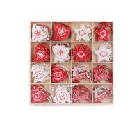 48 Decorazioni Natalizie in Legno - Stelle, Renne, Alberi di Natale e Campane - Set Addobbi Natalizi in Legno, Bianchi e Rossi