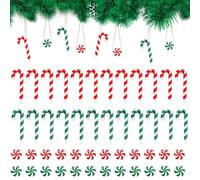 48 decorazioni per albero di Natale, bastoncini di zucchero, da appendere, verde, rosso e bianco, decorazione natalizia