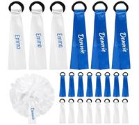 48 etichette in raso con pompon, etichette personalizzabili per cheerleader, etichette vuote per bagagli, zaini e oggetti personali