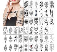 48 Fogli Adulti Tatuaggi Temporanei Adesivi, Tatuaggi Finti Realistici Tatuaggi Temporanei, Impermeabile Durevole Tatuaggi Temporanei Adulti Rosa Animali Montagna Teschi