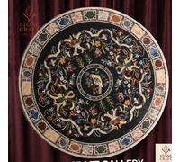 48 " Marmo Nero Tavolo Top Inserto Pietra Dura Artigianato Arte Work Casa Decor
