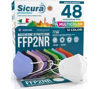 48 Mascherine FFP2 COLORATE Certificate CE Bianche, Nere, Verdi Mela, Tortora, V