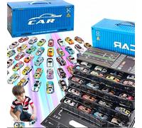 48 Mini Pull-Back Car with Built-In Garage Set, Multiple Simulation Scenes Metal Alloy Racing Car Toys, Metal Alloy Racing Car Toys Set, for Christmas Or Gift (Blue)