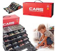 48 Mini Pull-Back Cars with Built-in Garage Set, Upgraded Pull Back Cars for Kids, Gifts Full of Childlike Fun (Red)