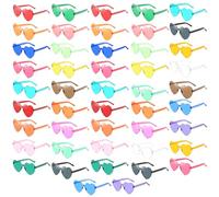 48 paia di occhiali da sole a forma di cuore, tonalità colorate senza montatura per entrambi i sessi, protezione dalla luce solare, montatura leggera in policarbonato, 22 colori vivaci, eccellenti per