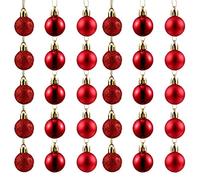 , 48 palline decorative per albero di Natale, infrangibili, con glitter, in plastica lucida, 3 cm, rosso opaco