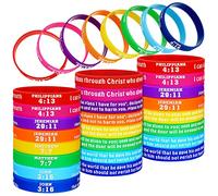 48 Pcs Religious Bracelets Rubber Christian Scripture Bracelets Silicone Bible Verses Wristbands Colored Faith Hope Belief Wristbands Inspirational Bible Bracelets for Men Women