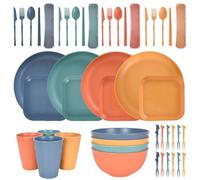 48 PCS Set Stoviglie di Plastica Lavabili, Colorati Riutilizzato Servizi di Piatti in da Campeggio per 4 Persone, con Piatto Ciotola Cucchiaio Forchetta Bacchette e Tazza, per Campeggio Picnic Feste