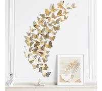 48 pezzi Adesivi da parete in carta traforata, design di farfalle in colore argento e oro bohémien, adesivi 3D autoadesivi creativi per decorazione della parete, adesivi, decalcomanie da parete, decal