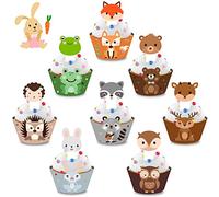48 Pezzi Animali Decorazione Cupcake,Animali Cupcake Toppers Wrapper,Animale Torta Toppers,Pirottini per Cupcake a Forma di Animale,Giungla Tema Torta Animale Topper,per Torte Dessert Decorazioni