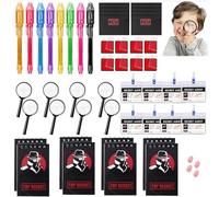 48 Pezzi Bambini Giocattolo Detective, Kit Spionaggio Gioco Detective per Bambini， con penna UV, taccuino, lente d'ingrandimento giocattolo, carte d'identità con clip, tampone per impronte digitali