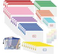 48 Pezzi Buste Plastica Zip, Borse di File A4 A5 A6 B4 B5 B6 B8 Bills Sacchetto Impermeabile, trasparenti Cartelline con 3 Etichette Adesive per documenti, ricevute, cosmetici, scolastico