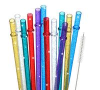 48 Pezzi Cannucce di Plastica con Bandierine Team Bride Cannucce Glitterate Cannuccia Riutilizzabile Spessa Cannuccia senza BPA Accessori (Oro, Blu Scuro, Viola, Rosso, Bianco, Verde)