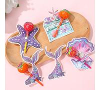 48 pezzi Carte decorative a forma di lecca-lecca a tema sirena, etichette per confezioni regalo con disegni di sirene e stelle marine, carte decorative per regali di compleanno, adesivi per confezioni